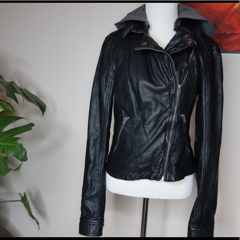 Leather Jacket detachable Hoodie